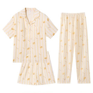 猫人云朵棉睡衣夏季2026超火冰丝短袖带胸垫可爱少女三件套家居服