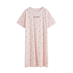 康妮雅睡裙女夏季纯棉新款短袖睡衣裙家居服套装薄款圆领柔软凉感
