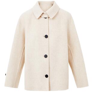 LANCY/朗姿2024冬新款高级感纯羊毛短款毛呢外套女翻领双面呢大衣