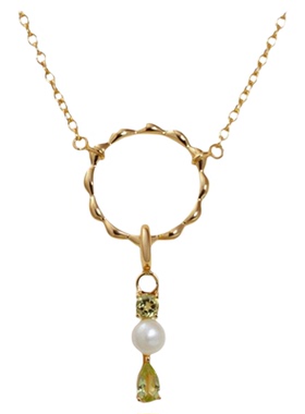 Stanza缘环项链 橄榄石淡水珍珠925银镀金 新品百搭礼物 项链原创