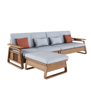 上进全屋新中式储物实木沙发北欧简约白蜡木冬夏两用转角木质沙发