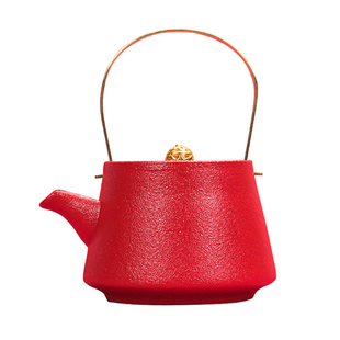 不单典雅 悦心红色提梁壶 创意家用功夫茶具泡茶壶陶瓷单壶冲茶器