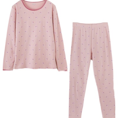 顶呱呱保暖内衣套装全棉印花女士