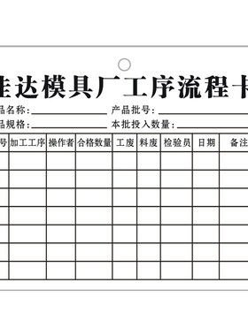 【模具厂工序流程卡】免费设计