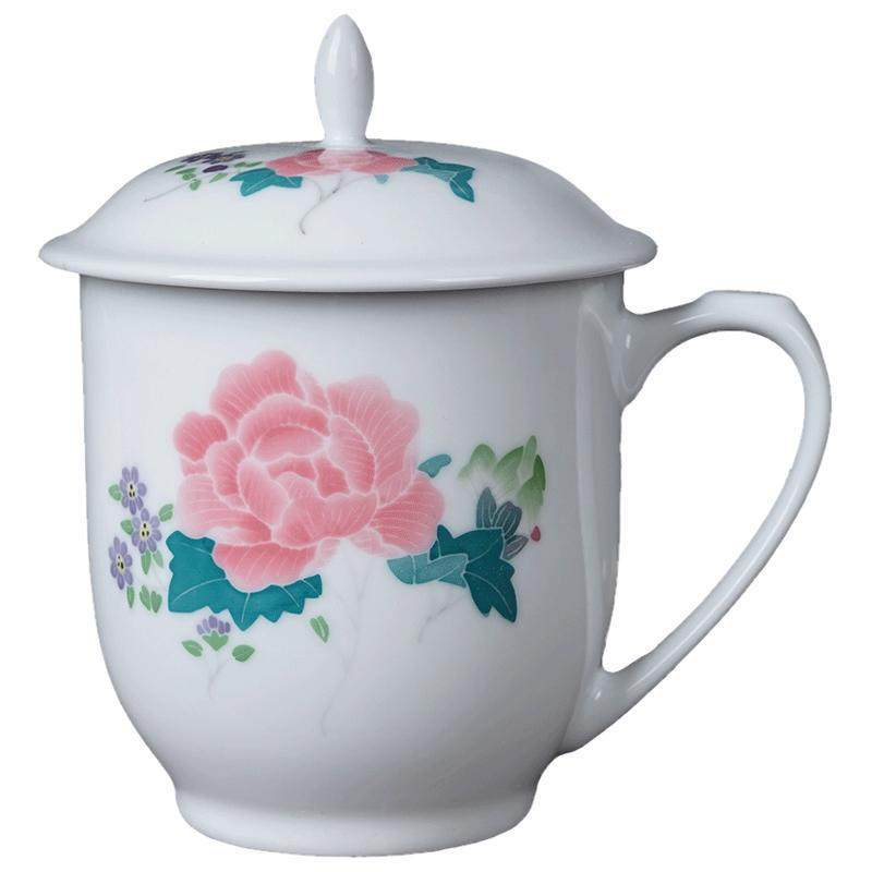 醴陵带盖带手柄茶杯陶瓷杯毛瓷杯