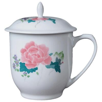 醴陵带盖带手柄茶杯陶瓷杯毛瓷杯