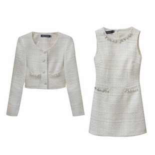 【法香名媛】小娜椒小个子新款秋季气质千金风连衣裙短外套套装女