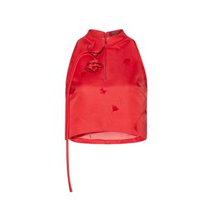 【蔡文静同款】糖心旦TANGXINDAN白露 红色立体羽毛玫瑰上衣