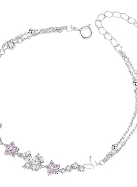 【可刻字】双层花朵蝴蝶手链轻奢