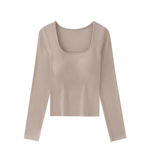 带胸垫方领2025新款可外穿加厚磨毛德绒长袖T恤女低领打底衫上衣