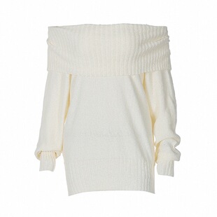 法式慵懒风一字肩毛衣2026秋冬新款辣妹修身显瘦长袖针织衫上衣女