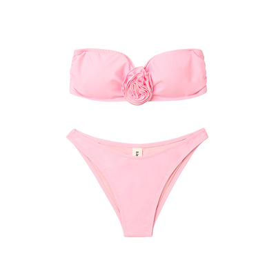 Limone高级感粉色抹胸比基尼泳装
