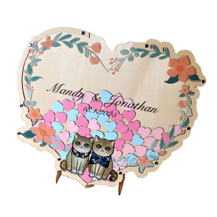 可爱猫猫婚礼签到框定制爱心签名板留言本氛围感布置道具备婚好物