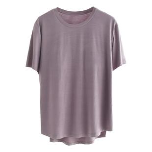 燕尾式圆领带胸垫短袖T恤女士夏季弹力莫代尔薄款免穿文胸打底衫