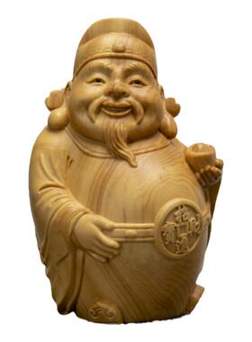 文财神手把件黄杨木雕