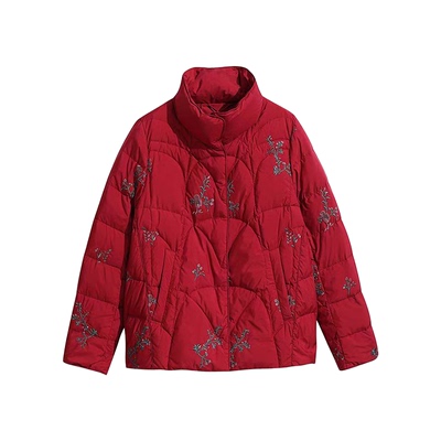 妈妈短款时尚百搭刺绣羽绒服