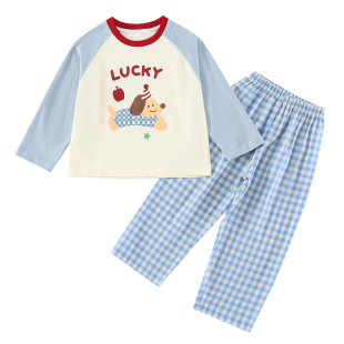 2026新款男童睡衣儿童家居服男孩宝宝长袖薄款春秋季分体纯棉套装