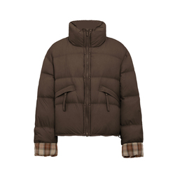 【冰淇淋系列】鸭鸭25冬女立领宽松厚款格子短款小个子外套羽绒服