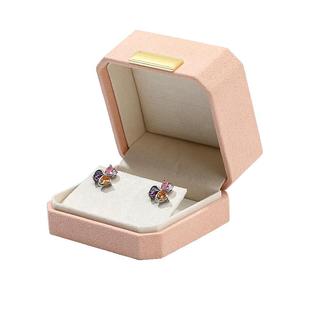 粉色超纤戒指盒轻奢首饰盒可定制LOGO首饰盒项链耳钉手镯手链盒子