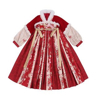 女童拜年服中国风古装秋冬季2026新款儿童过年喜庆汉服连衣裙冬款