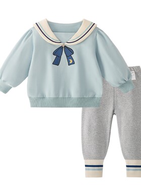 女童春秋海军风两件套