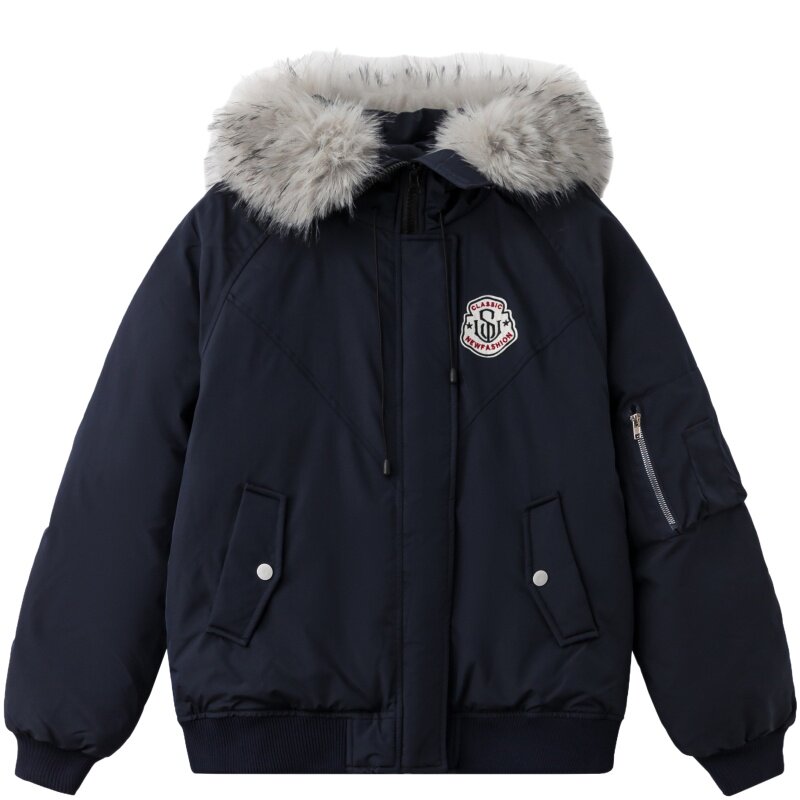 2025冬季新款棉服女毛领宽松棉袄高级感灰色派克服小个子棉衣外套