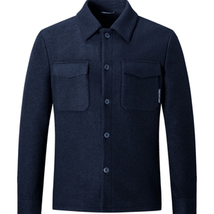 七匹狼翻领净色含羊毛呢夹克防风保暖高档男装休闲保暖干部外套男