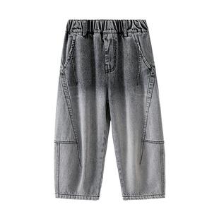 男童弯刀牛仔裤春秋款2026春装新款儿童中大童男孩休闲直筒长裤子