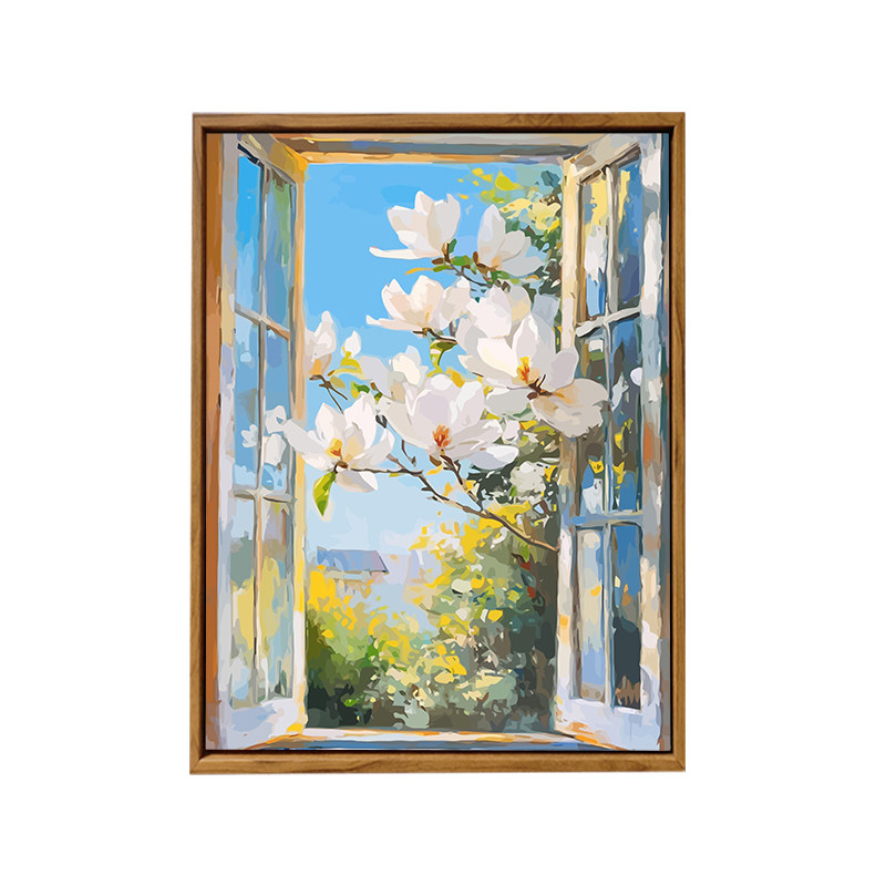 中国风治愈风景玉兰花卉数字油画