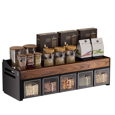 胡桃木免打孔厨房多功能置物架壁挂式墙上调料架调味品罐收纳架子