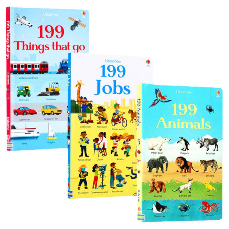 Usborne199种交通工具动物3册 英文原版 199 Animals big machines Jobs 绘本儿童认知识物英语启蒙早教图文百科