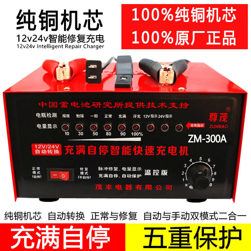 300A纯铜汽车电瓶充电器大功率货车叉车充电机6v12v24v智能通用