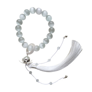 白猫眼石手串十八子手持绕指柔古风文玩学生盘玩新中式莲花铃铛