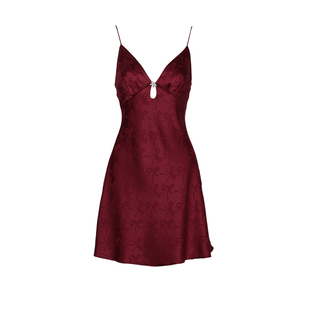 DPLAYSWEET红色蝴蝶结提花镂空吊带睡裙短款轻奢缎面睡衣2026春季
