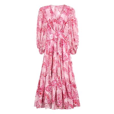 真丝乔其纱碎花甜美松紧大摆裙