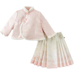 戴维贝拉女童半裙套装2025冬装新年国风汉服马面裙外套裙子两件套