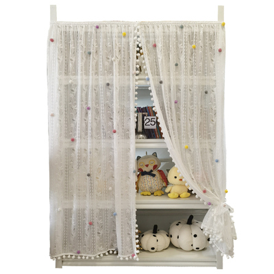 毛球花边蕾丝柜帘置物架防尘帘