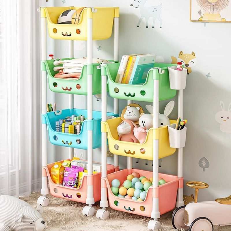 小推车置物架家用儿童玩具收纳架多层绘本书架可移动零食整理架子