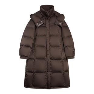 ELLE90白鸭绒连帽长款羽绒服女2025冬季新款高充绒加厚保暖外套