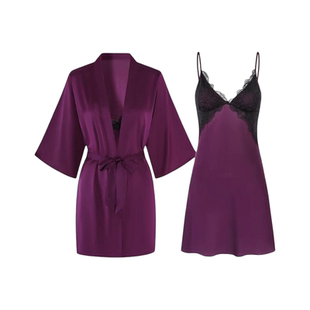 法式高级感秋冬性感睡衣紫色蕾丝性感吊带短裙露背真丝睡裙女套装