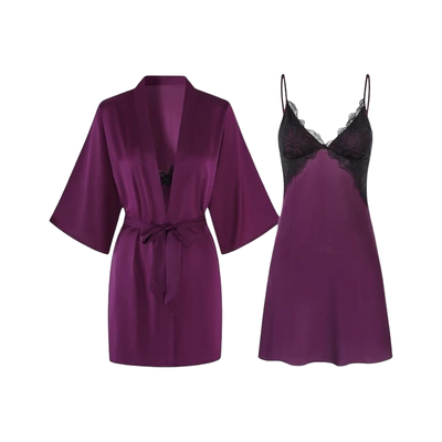 性感真丝睡衣紫色带胸垫吊带套装