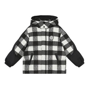 RBIGX瑞比克童装2025冬季新学院风格纹连帽百搭男童羽绒服外套
