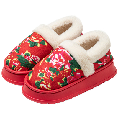 东北大花包跟棉拖鞋女款厚底保暖