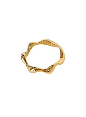 钛钢镀18K金极简不规则海浪戒指