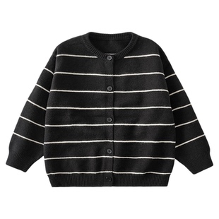 男童针织开衫毛衣秋款2026春装新款儿童中大童春秋款条纹外套