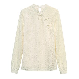 秋冬季2025新款女装勾花镂空中式旗袍立领蕾丝打底衫加绒保暖上衣