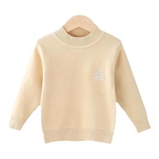 男女童加绒套头纯棉针织衫婴幼儿宝宝纯色打底衫儿童毛衣亲子加厚