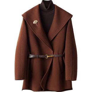 BXV小个子双面羊绒大衣女短款2025秋新款设计感大翻领双面呢外套