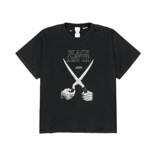 Protocol Index水洗做旧刀割磨破黑旗乐队剪刀手短袖美式休闲T恤