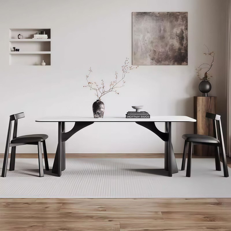 实木岩板餐桌椅组合现代感桌子简式家饭桌长方形极用意高级简约